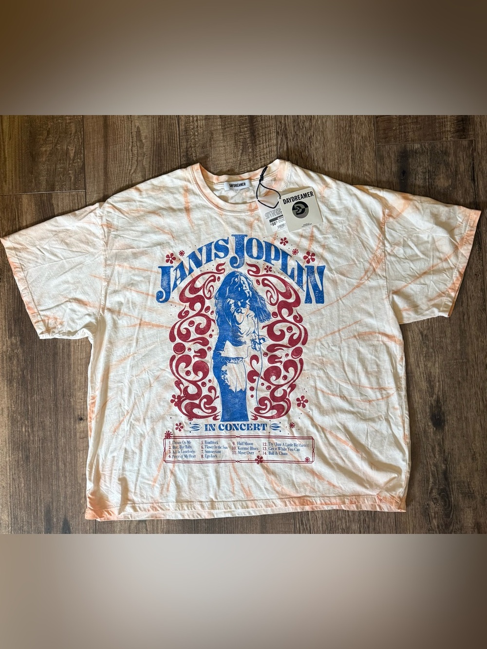 Daydreamer Janis Joplin Tie-Dye Tee - Orange/White.